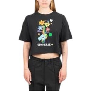 CONVERSE Oversized Dropped Shoulder Cropped Black Colorful Flowers Shirt